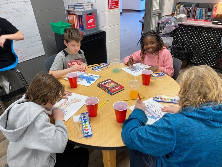 5th grade students working on a crystal watercolor