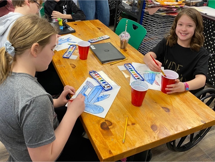 5th grade students working on a crystal watercolor 